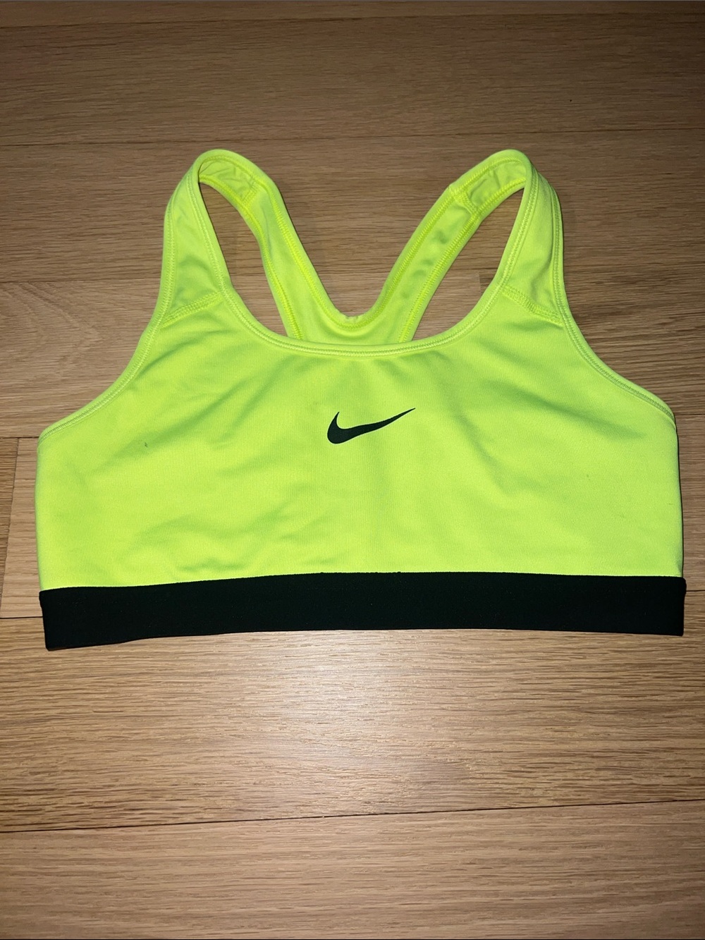 Nike Neon Yellow and Black Racerback Sports Bra